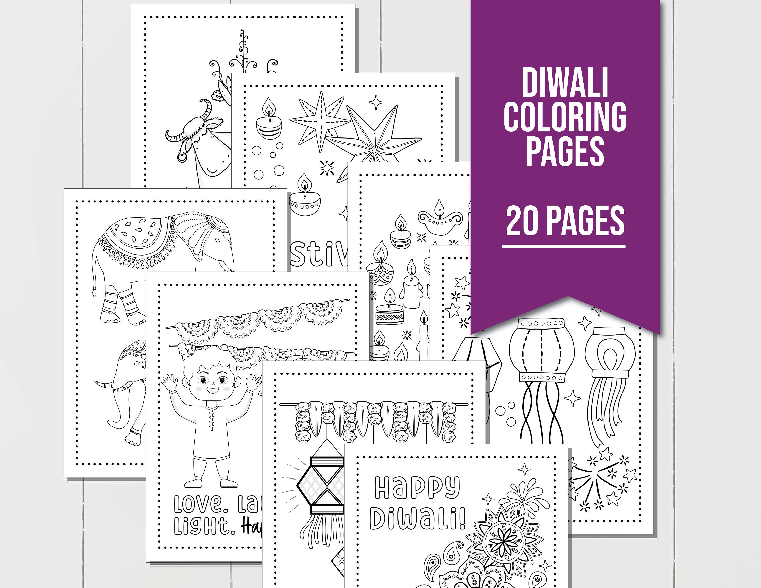 Diwali coloring pages bundle mandalas diyas and more printable diy festival coloring sheets set of instant download