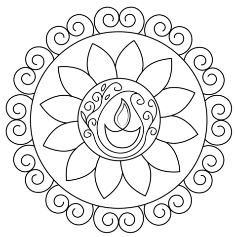 Diwali rangoli coloring page free printable coloring pages