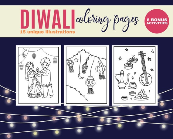 Diwali coloring pages diwali gift for kids diwali craft diwali activities for kids deepavali party favors printable colouring pack