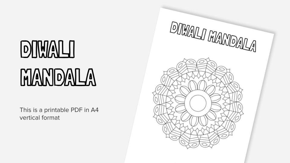 Diwali mandala printable coloring worksheet