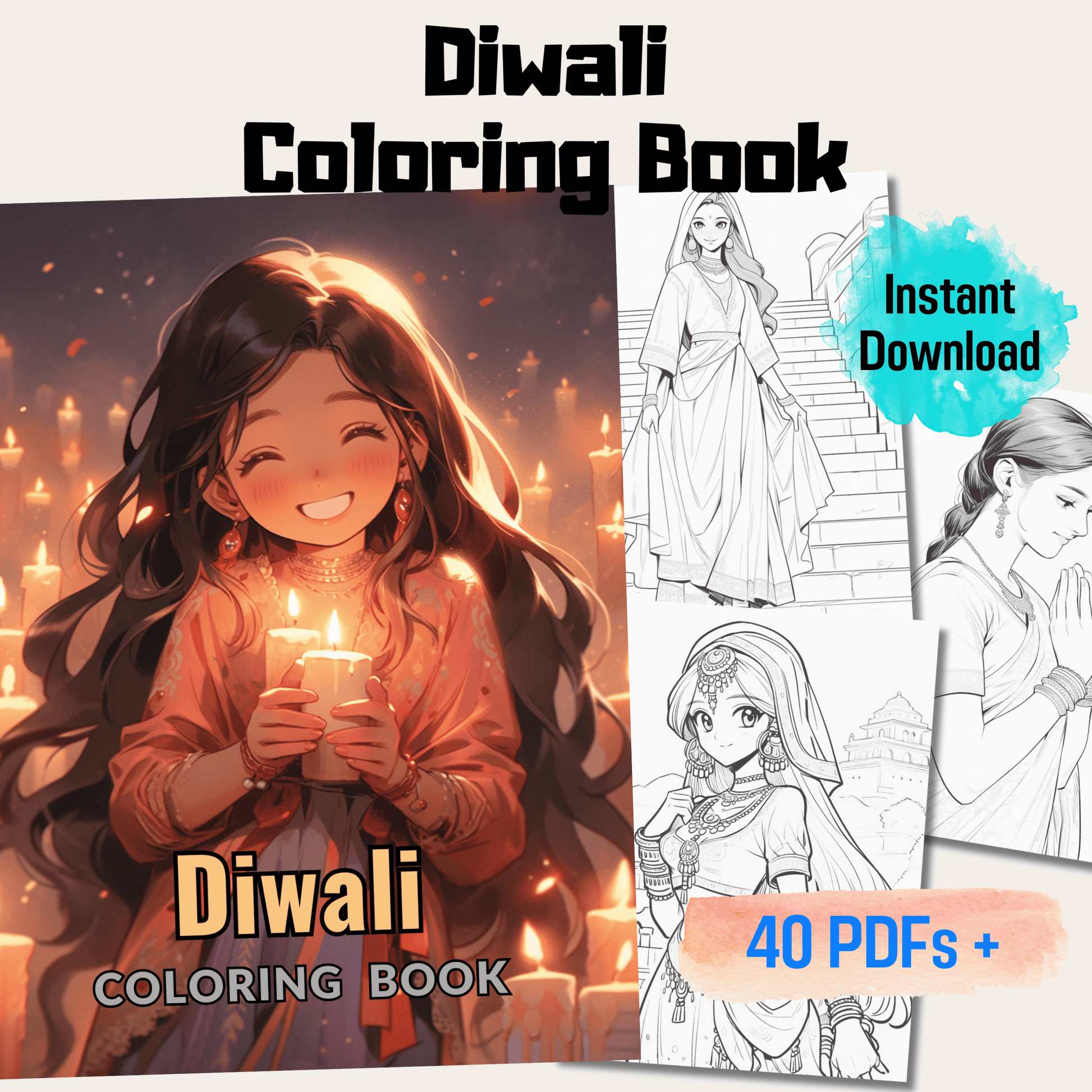 Pages diwali grayscale coloring book instant download printable p â funny print for you