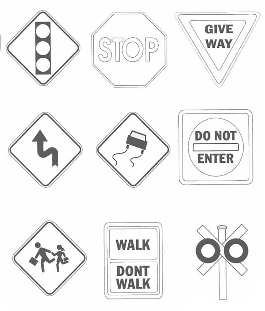 Free road signs coloring page