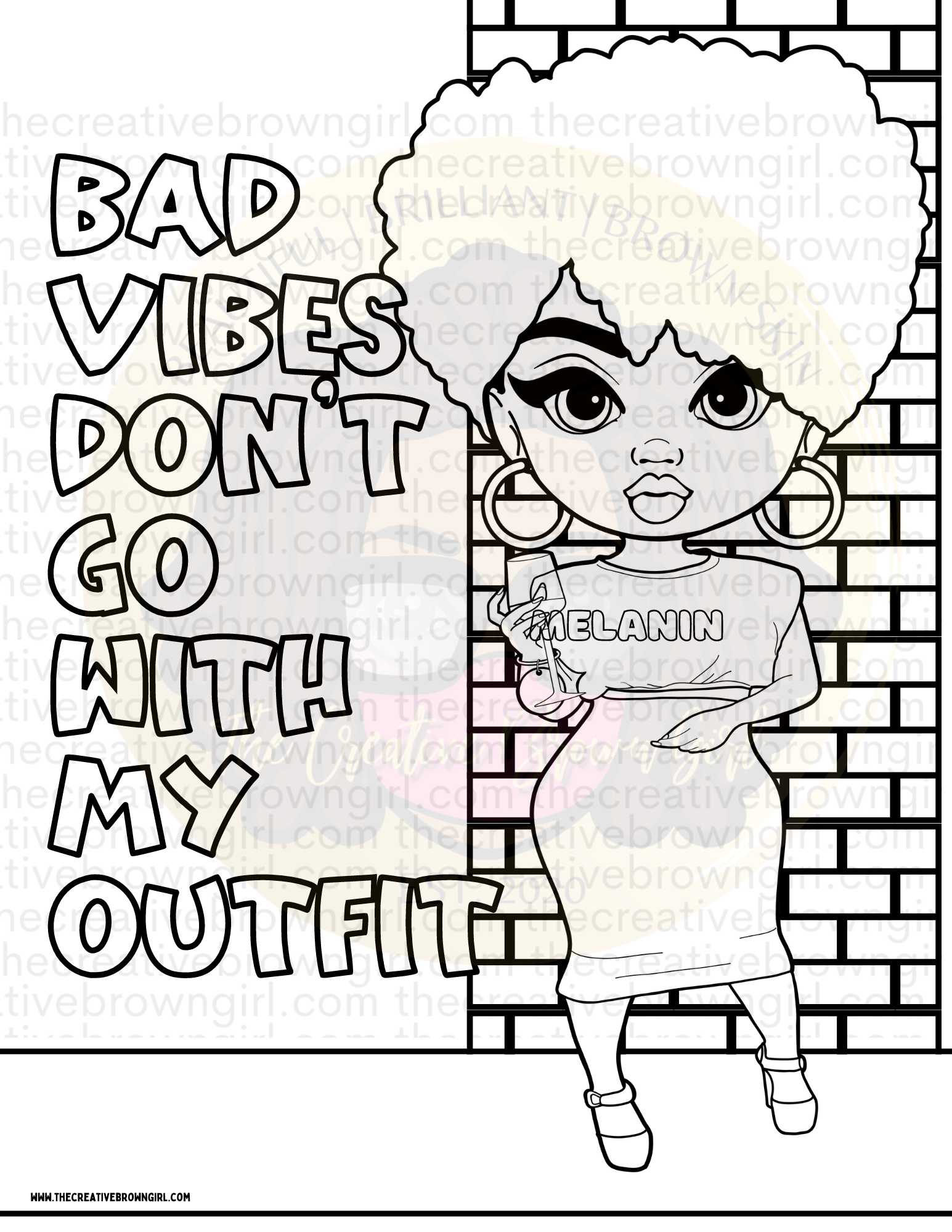 Bad vibes dont go with my outfit printabledigital coloring page â the creative brown girl shop