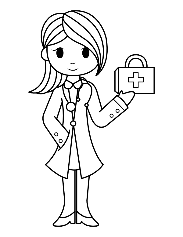 Printable doctor and medical bag coloring page