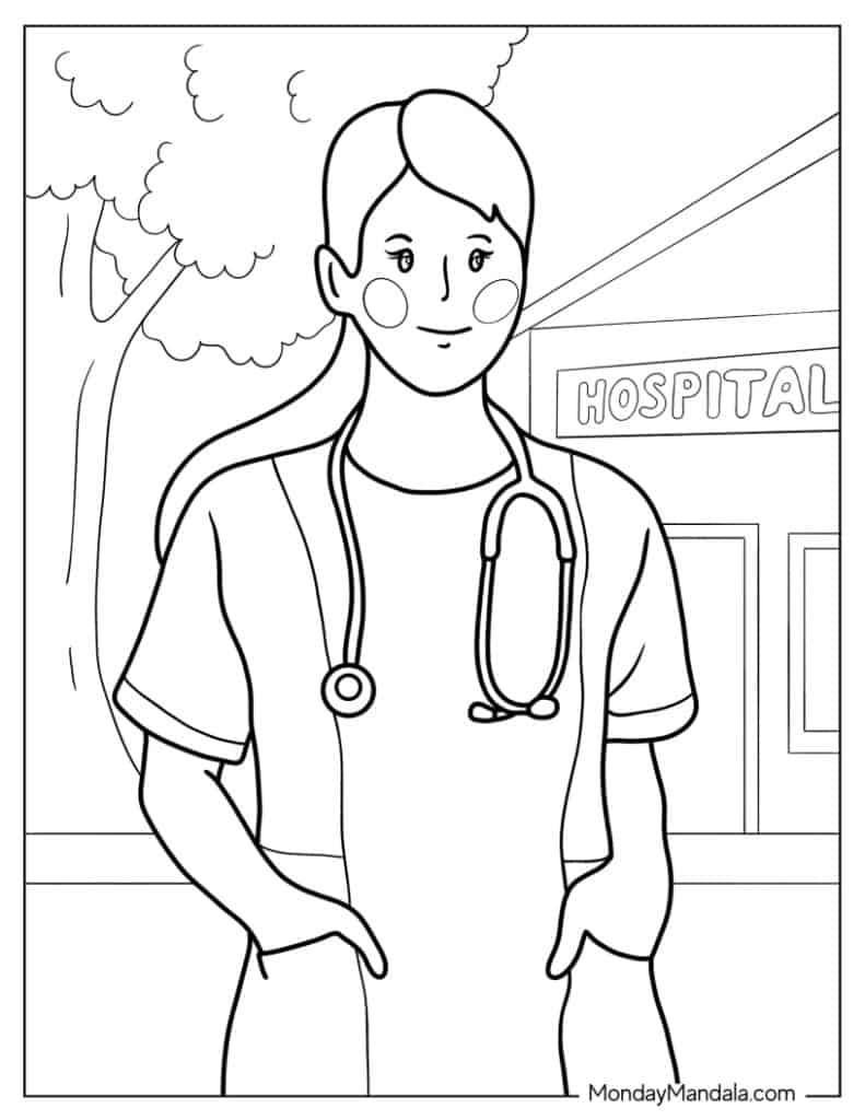 Doctor nurse coloring pages free pdf printables