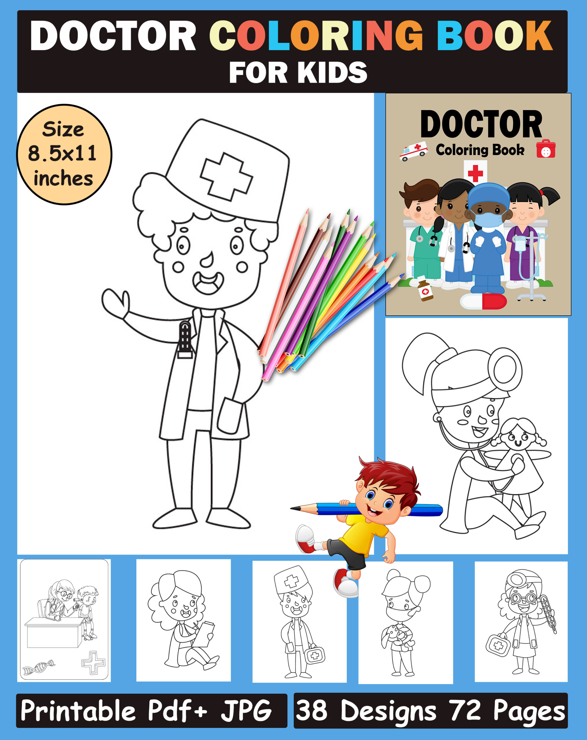 Doctor coloring book for toddlers and kids featuring doctor career illustrations coloring pages made by teachers