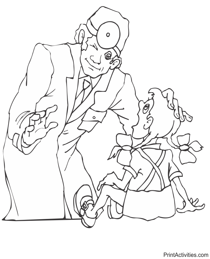 Doctor coloring page gp with young patient