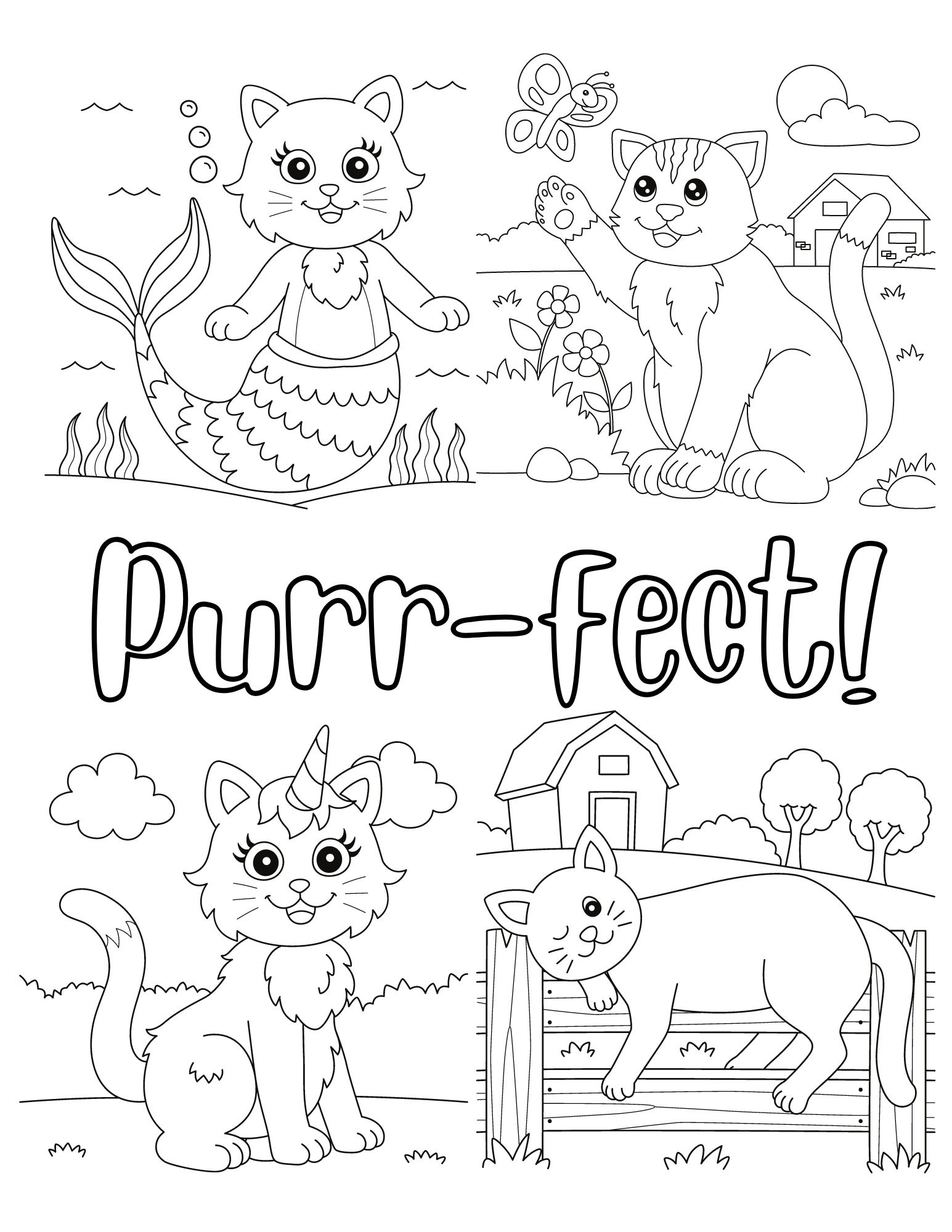 Free printable cat coloring pages for kids and adults