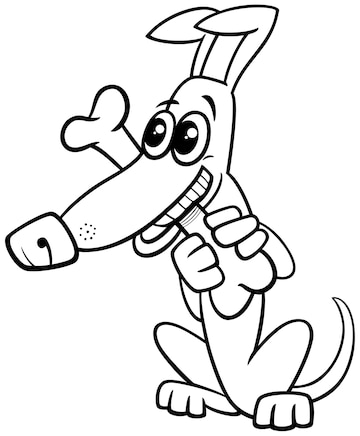 Premium vector cartoon dog animal character biting a bone coloring page