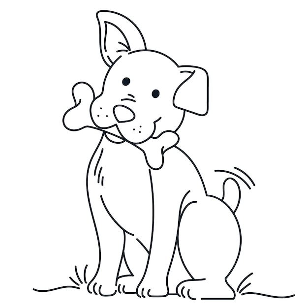 Dog eating a bone coloring page