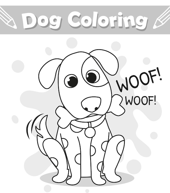 Premium vector sweet happy dog is smiling while eating bone coloring page