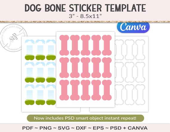 Dog bone tag template party printable craft template sticker cutting file blank sheet design your own svg eps png ag