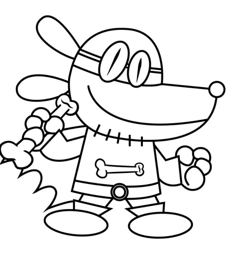 Dog man holding bone coloring page