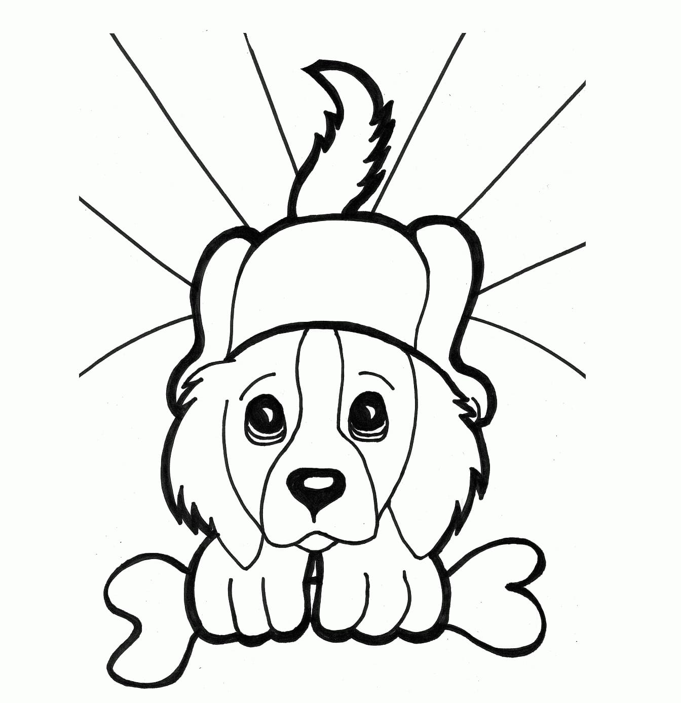 Dog with bone coloring page