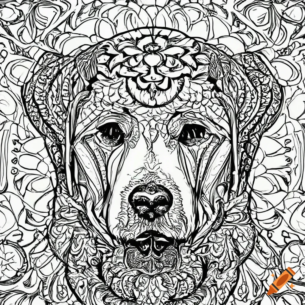 Coloring page for adults mandala dog image golden retriever white background clean line art fine line art