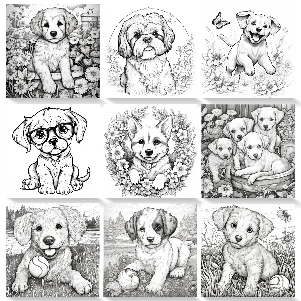 Dog coloring pages for kids and adults