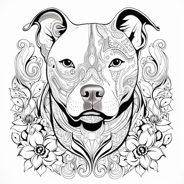 Premium ai image coloring pages for adults to print pito dog with floral design generative ai