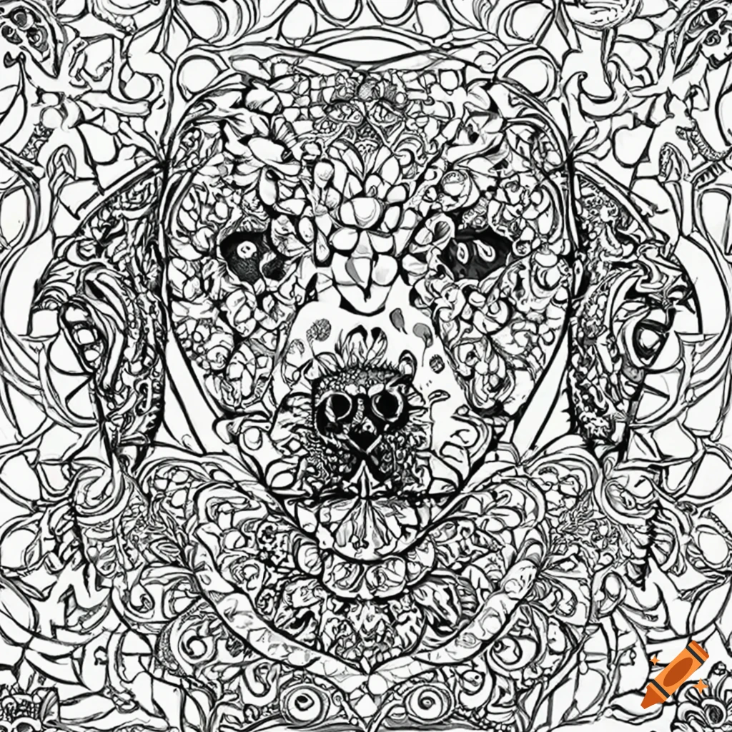 Coloring book for adults dog clear line art mandala