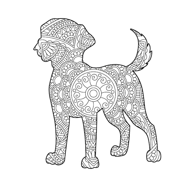 Premium vector zentangle dog mandala coloring page for adults christmas dog and floral animal coloring book