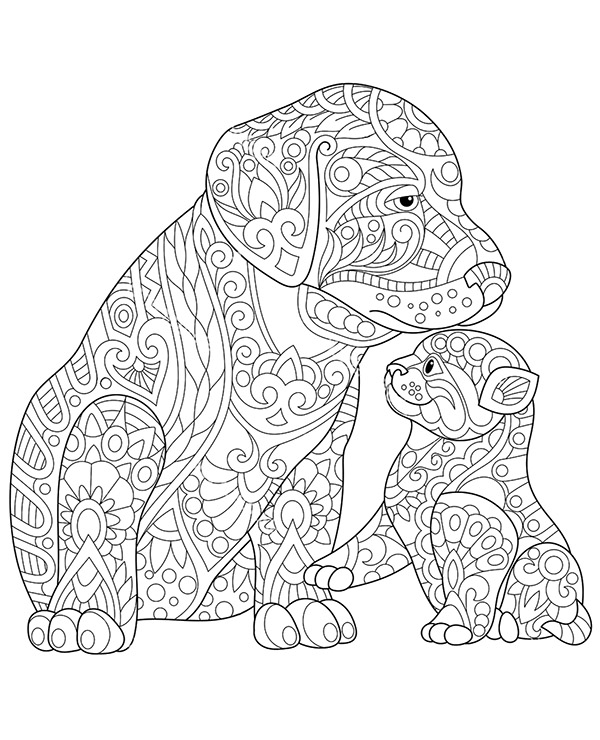 Two dogs on printable coloring pages for adults