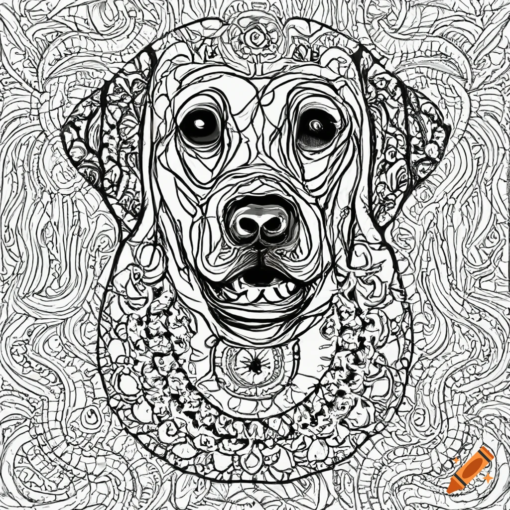 Coloring page for adults dog head image only labrador retriever white background plex clean line art fine line art mandala art