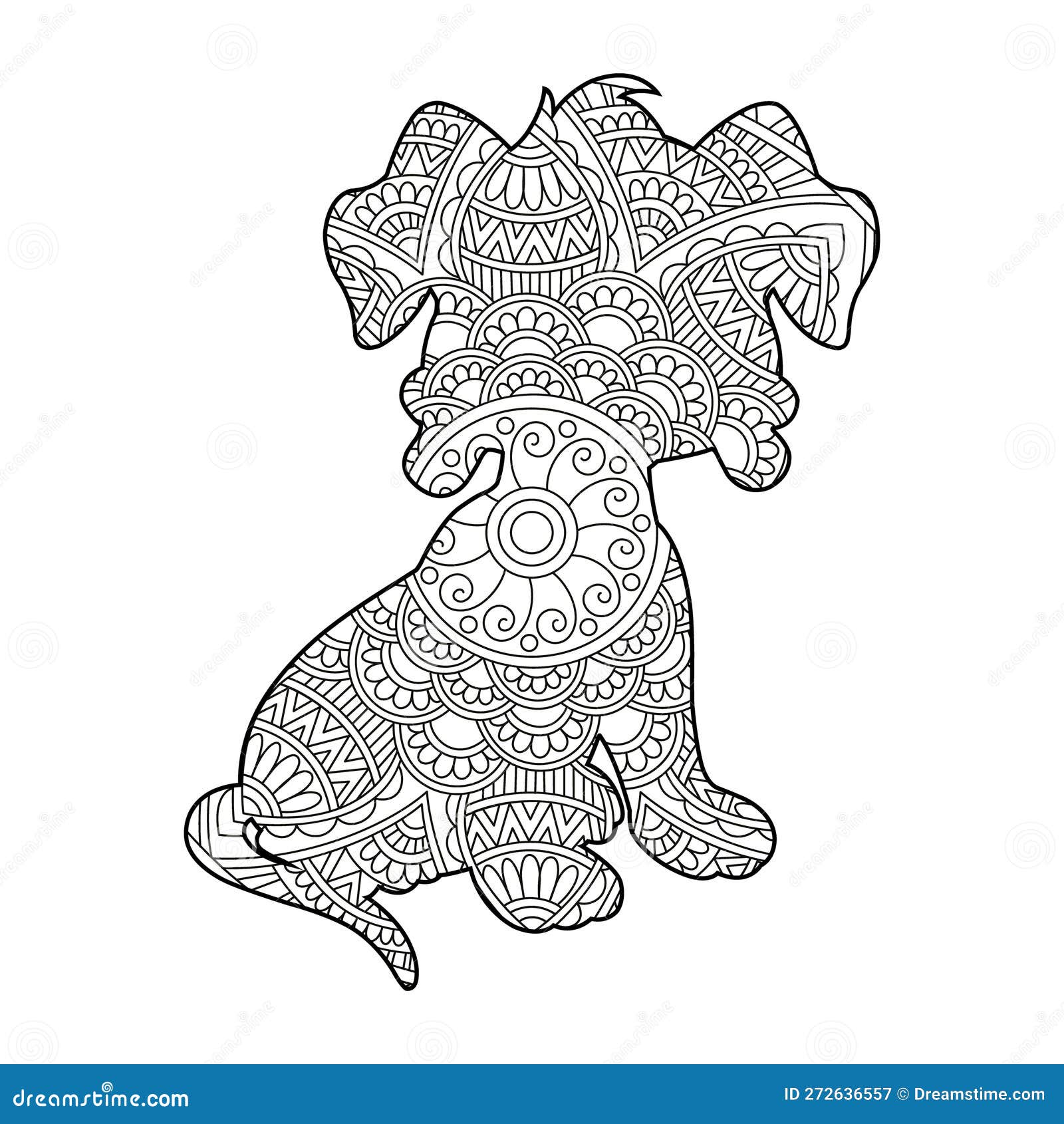 Zentangle dog mandala coloring page for adults christmas dog animal coloring book vector illustration stock vector