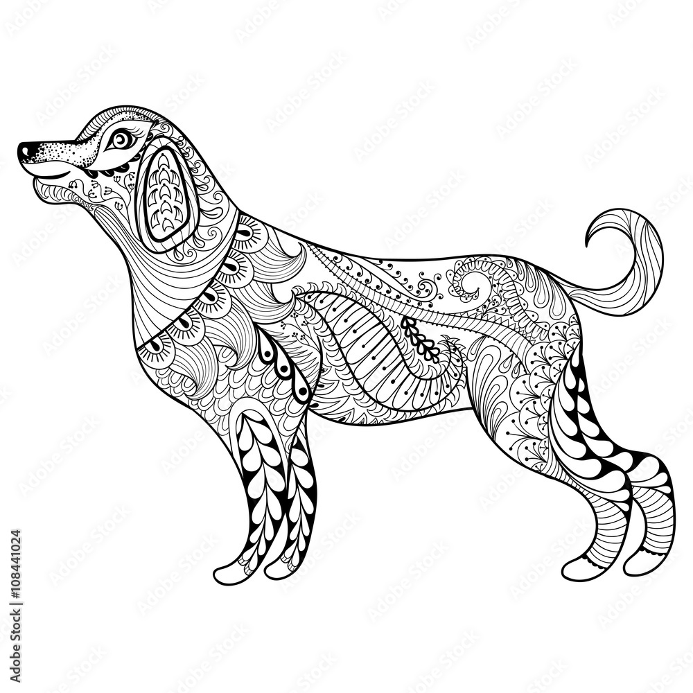 Vector zentangle dog print for adult coloring page hand drawn a vector