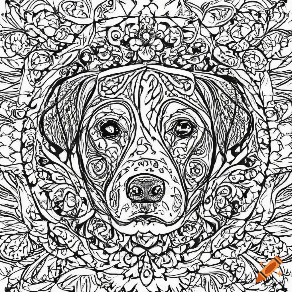 Coloring page for adults mandala dog labrador retriever white background clean line art on