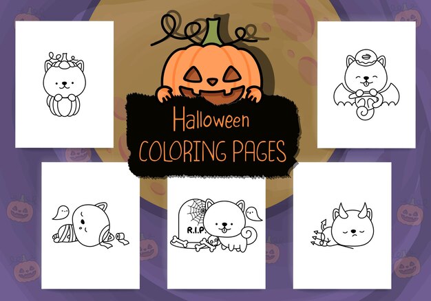 Premium vector set of halloween coloring pages collection of outline halloween dog clipart