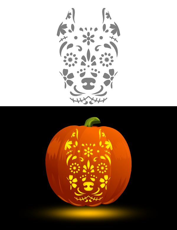 Printable dog sugar skull pumpkin stencil