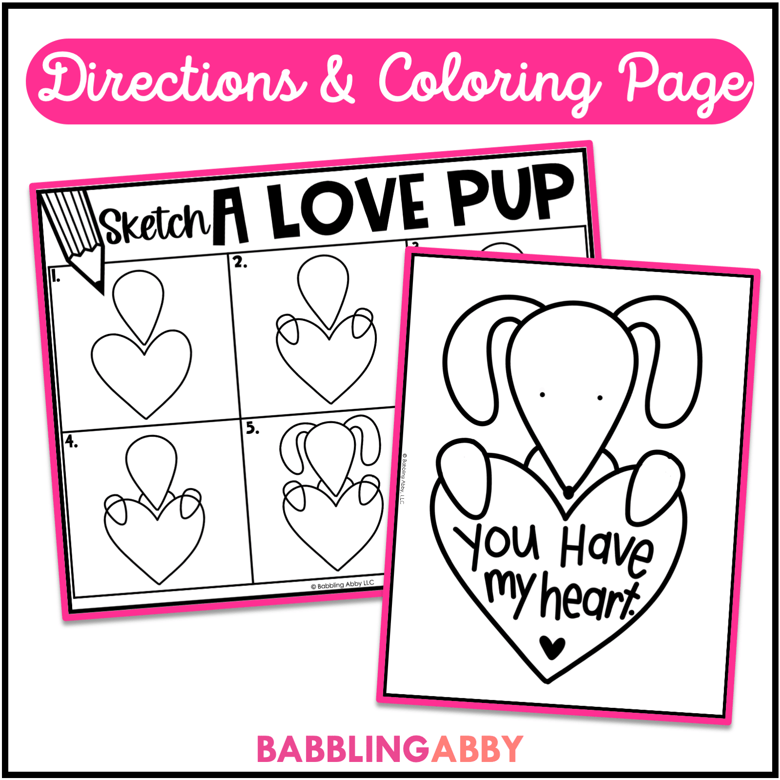 How to draw a valentines day dog directed drawing for following directions coloring page