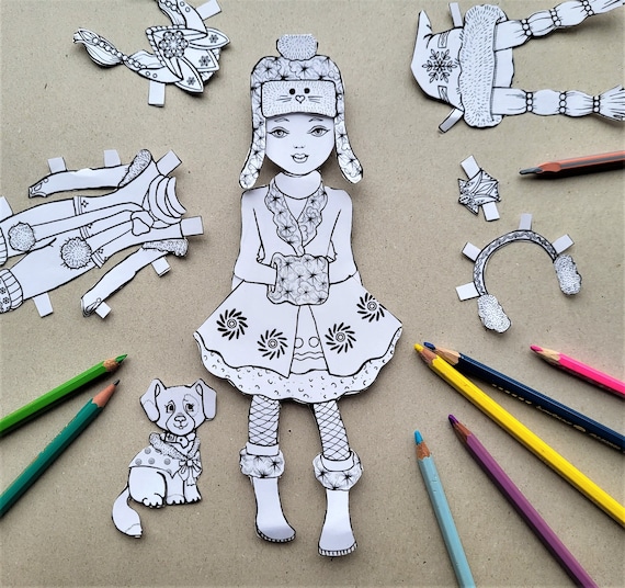 Digital paper doll coloring pages paper doll download ice princess paper doll printable cut out paper doll pdf cute sisters collection