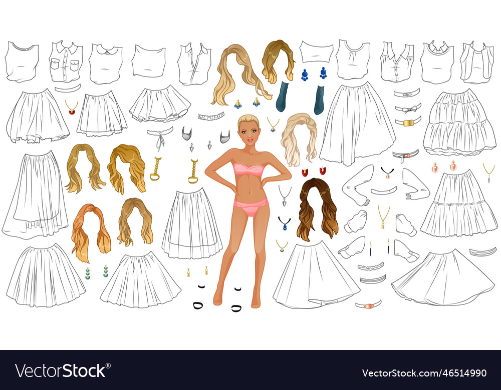 Tutu skirt coloring page paper doll royalty free vector