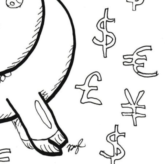 Coloring page printable piggy bank with dollar signs