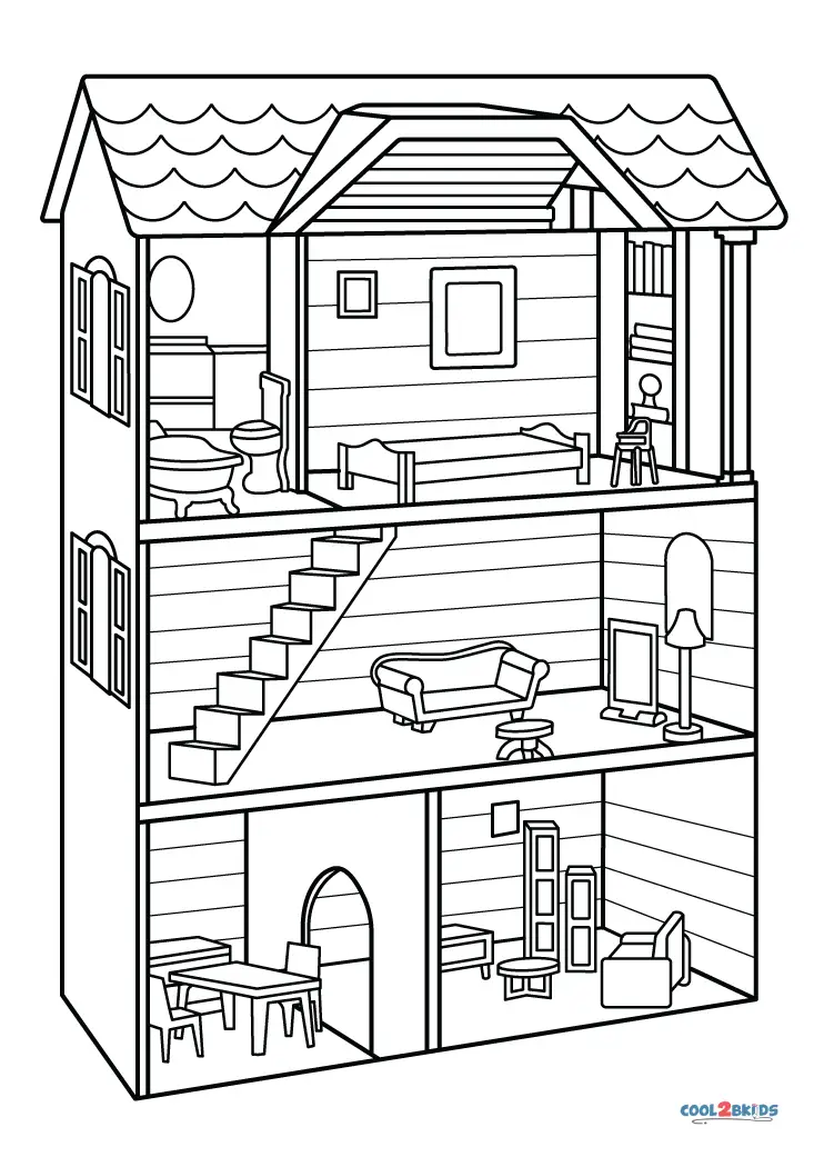 Free printable dollhouse coloring pages for kids