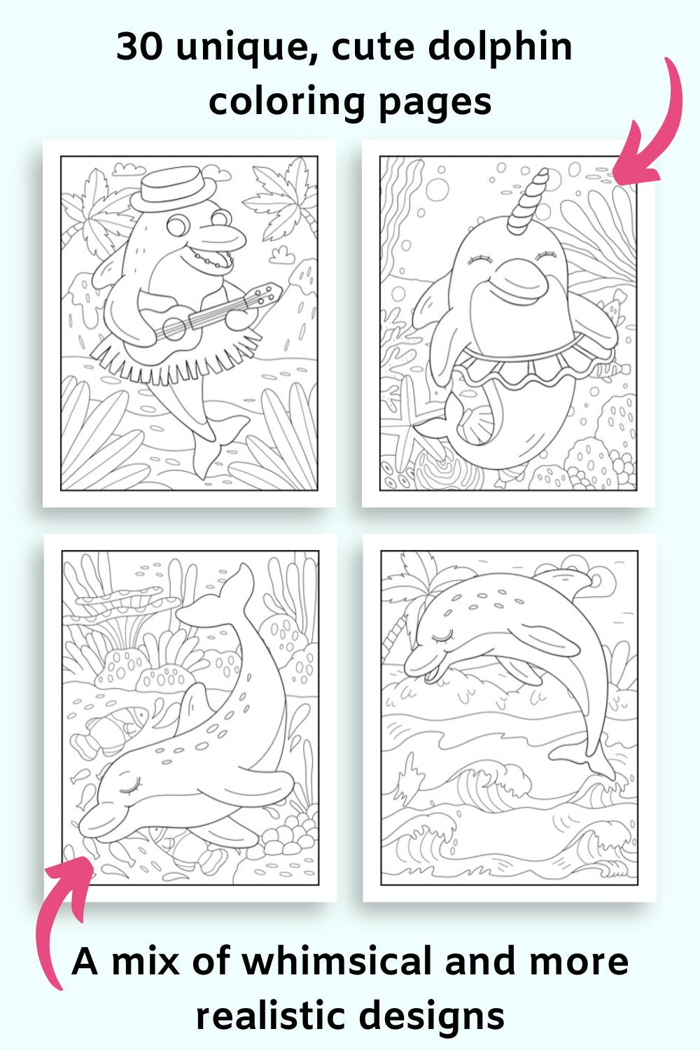 Cute silly dolphins coloring book printable coloring book â the artisan life