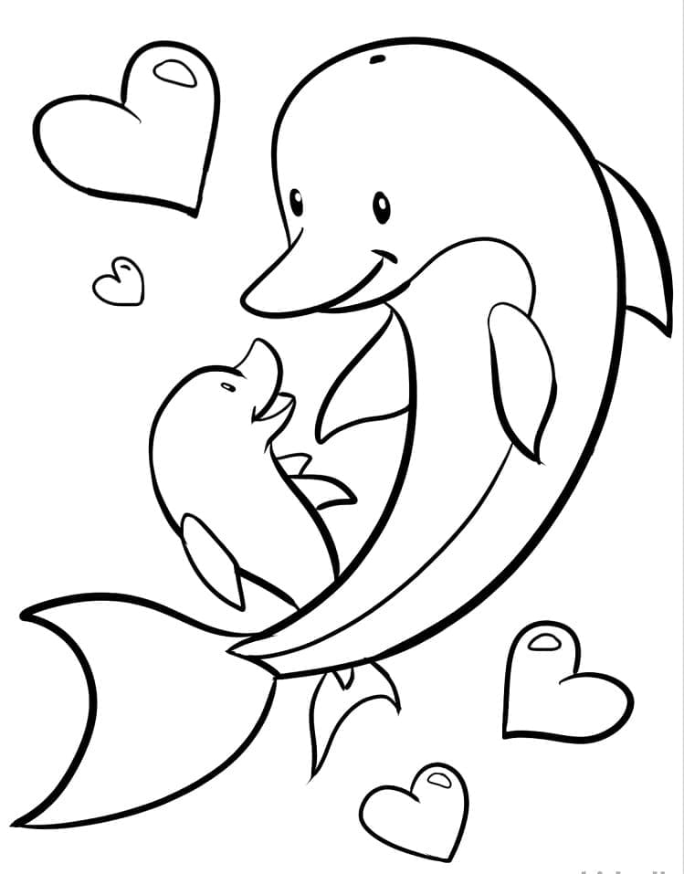 Mother and baby dolphin coloring page