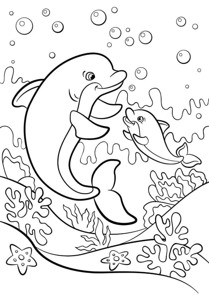 Cartoon dolphins coloring page