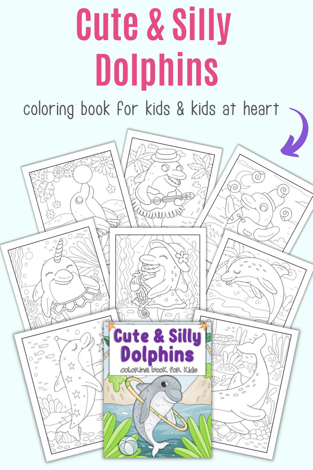 Cute silly dolphins coloring book printable coloring book â the artisan life