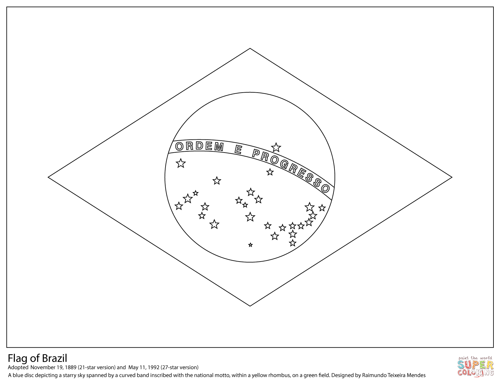 Flag of brazil coloring page free printable coloring pages