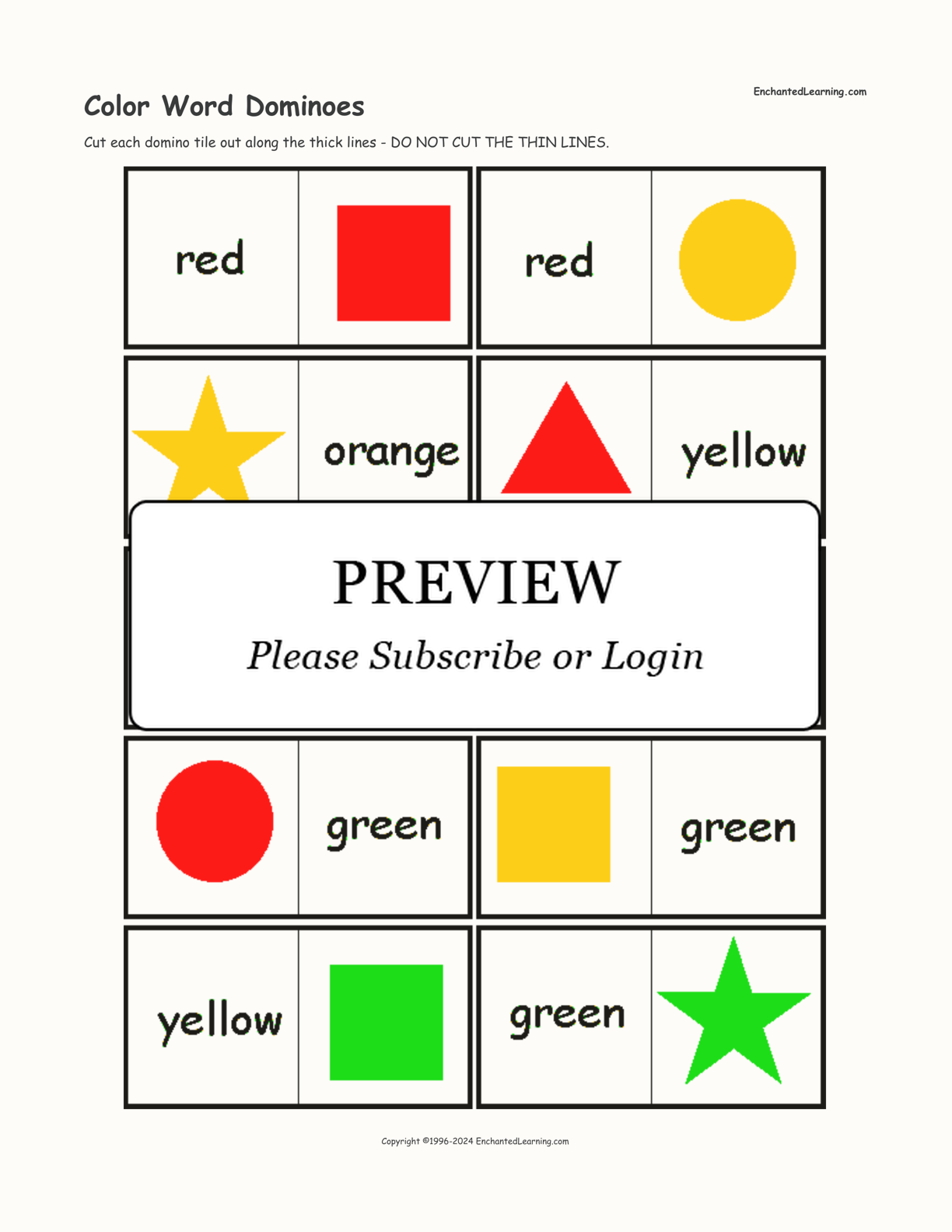 Color word dominoes a printable game cards