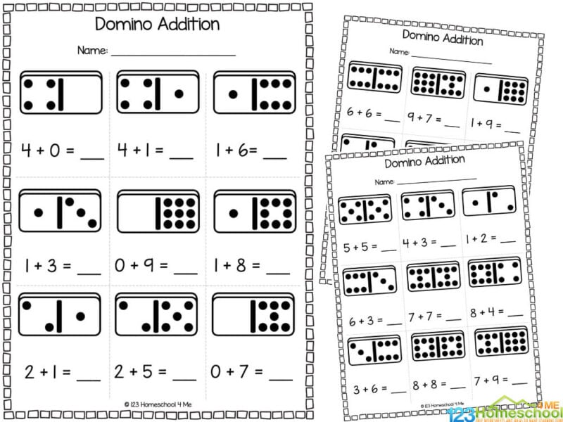 Free printable domino addition math worksheets for kindergarten