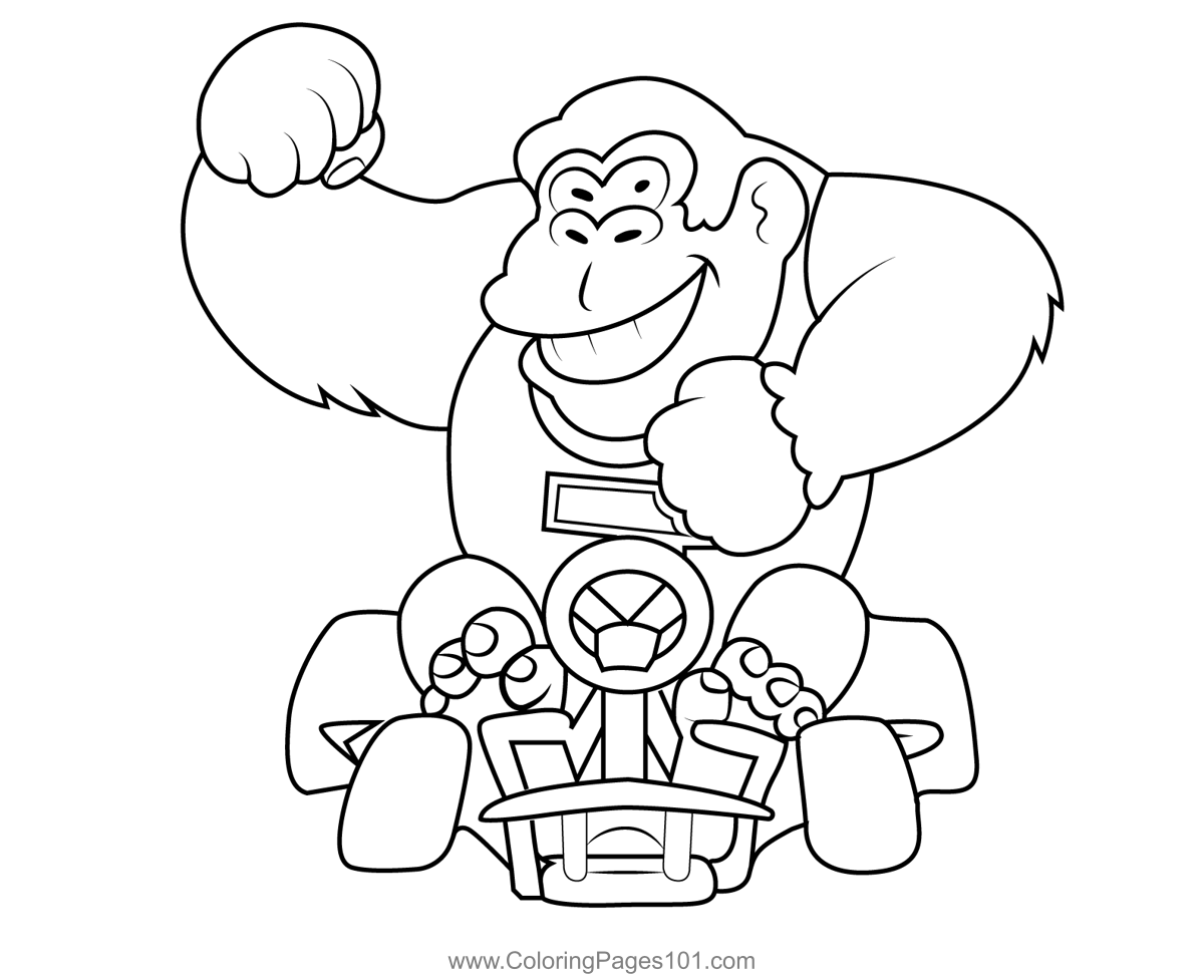 Donkey kong jr mario kart coloring page for kids