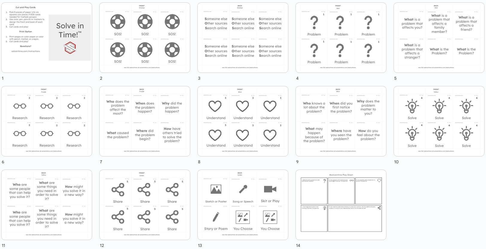 Diy solve in time print to play cards â solve in time