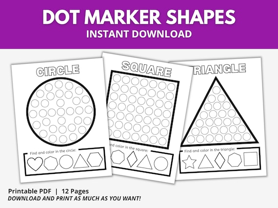 Dot marker shapes printable dab marker shapes activity dot marker art activity preschool worksheet pom pom activity shape coloring page instant download