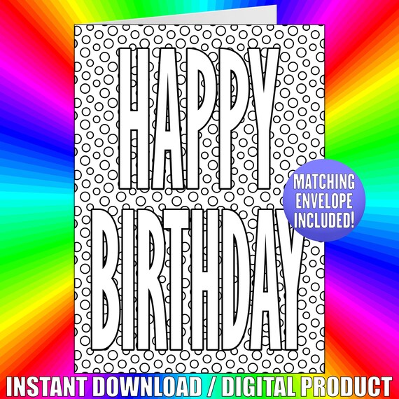 Happy birthday polka dot coloring card printable polka dot birthday card bubble party gift circus pattern bubble coloring page rainbow