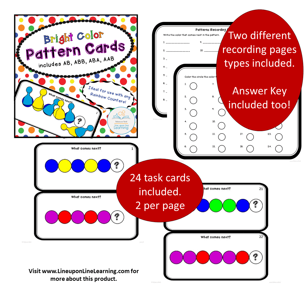 Pattern task cards bright colors â line upon line learning