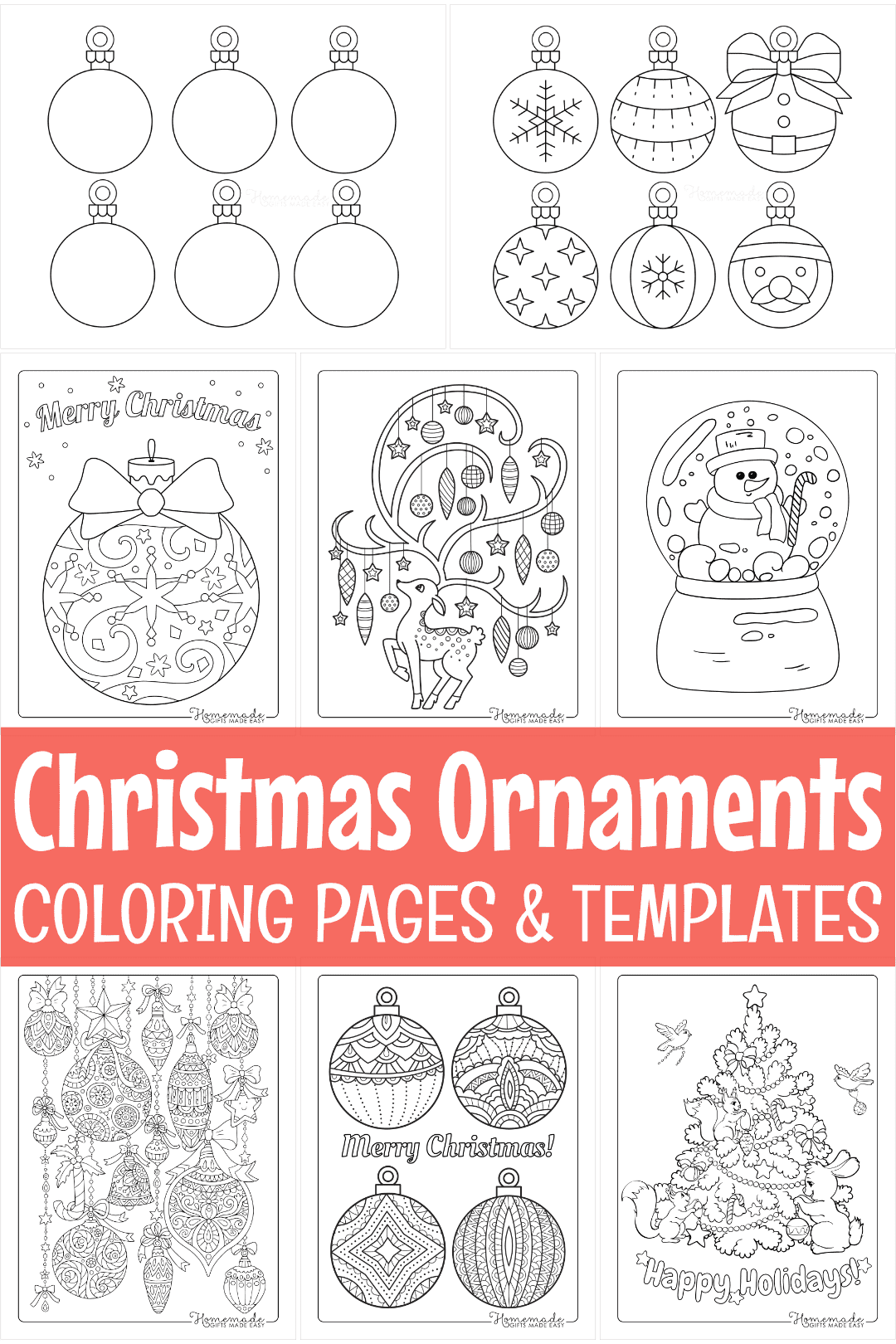 Printable christmas ornaments coloring pages blank templates