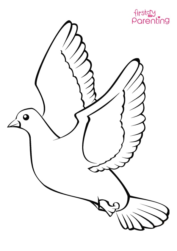 Beautiful flying dove coloring page for kids