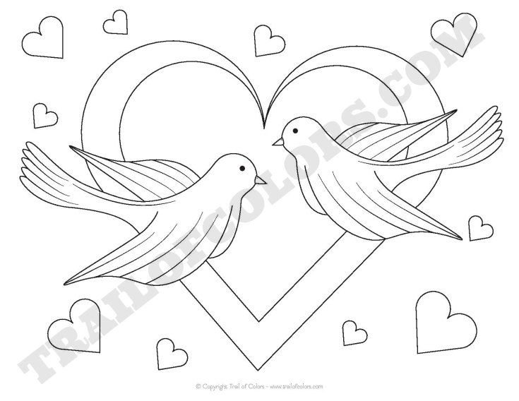 Adorable doves coloring page for kids